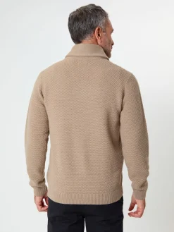 Best Saltwell Écru - Pull à col châle en maille torsade
