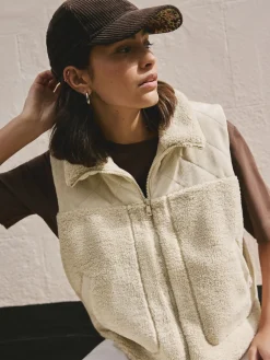 Clearance Next écru - Veste zippée en velours côtelé en mélange de borg