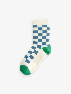 Best Next - Chaussettes en coton éponge riche 5 Lot Écru Bright Checkerboard