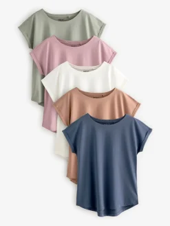 Clearance Next Écru/Taupe/Brown/Bleu/Jaune - Lot de 5 T-shirts à mancherons