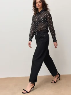 Best Next Denim noir - Jean barrel ceinturé