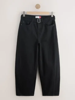 Best Next Denim noir - Jean barrel ceinturé