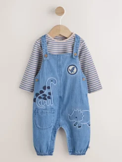 Hot Next Dinosaure bleu - Ensemble salopette et body en jean bébé (0 mois-2 ans)