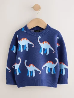 Next Dinosaure bleu - Pull col rond en maille (3mois-7ans)