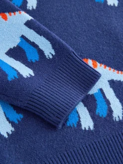 Next Dinosaure bleu - Pull col rond en maille (3mois-7ans)