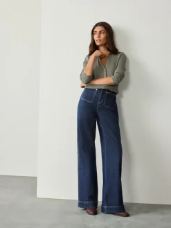 Clearance Next Délavage bleu - N Premium Jean Ample Extensible à poche haute avec poche plaquée