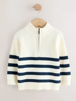 Best Next Ecru/Navy Stripe - Pull tricoté à fermeture éclair (3mths-7yrs)