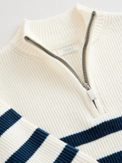 Best Next Ecru/Navy Stripe - Pull tricoté à fermeture éclair (3mths-7yrs)