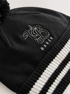 Best Baker by Ted Baker Ensemble bonnet et gants à pompon Noir à logo Garçons