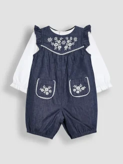 New Jojo Maman Bébé Ensemble salopette et haut en chambray brodé