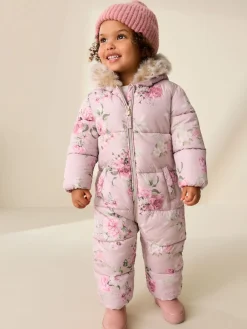Clearance Next Floral rose - Combinaison de neige Résistant à la douche Faux Fur Trim (3mths-7yrs)