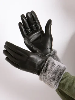 Online Totes Gants Isotoner en cuir pour femme avec poignets en fausse fourrure