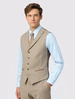 Antique Rogue Gilet Camel en tweed à chevrons|Homme Gilets