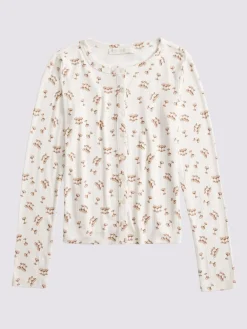 Hot Abercrombie & Fitch Gris - Haut de pyjama en maille pointelle à manches longues