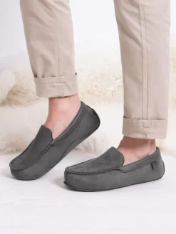 Sale Totes Gris - Mens Isotoner Square Patterned Smart Moccasin Slippers