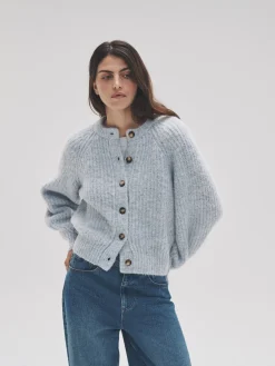Hot The Set Gris chiné/bleu clair - lot de 2 cardigans côtelés en maille épaisse
