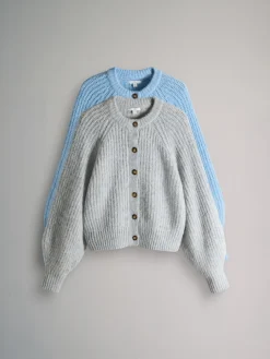 Hot The Set Gris chiné/bleu clair - lot de 2 cardigans côtelés en maille épaisse