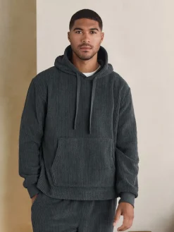 Outlet Next Gris d'ardoise - Sweat-shirt à capuche Borg à texture côtelée
