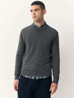 Best Next Gris de charbon de bois - Uni - Pull col rond riche en coton coupe classique
