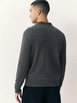 Best Next Gris de charbon de bois - Uni - Pull col rond riche en coton coupe classique