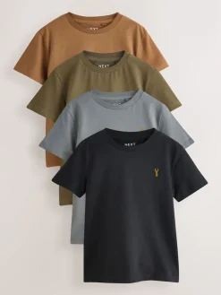 Best Next - T-shirt brodé Manches courtes Stag 4 Pack (3-16ans) Gris/Noir/Vert/Fauve Marron kaki
