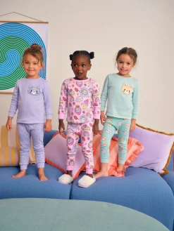 Discount Next Imprimé violet à chat - Lot de 3 pyjamas Snuggle (9mois-10ans)