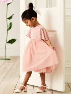 Best Jojo Maman Bébé Dentelle brodée Manches festonnées Fleur Imprimé Filles Robe