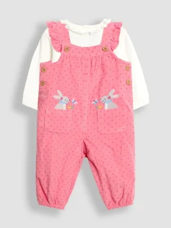 Sale Jojo Maman Bébé Lapin rose - Ensemble salopette et haut en velours côtelé appliqué