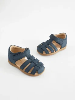 Next marine - Sandales de marche en cuir à fermeture scratch bébé| Premières Chaussures