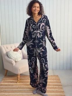 Discount Laura Ashley - Pyjama Josette boutonné Marine/Rose