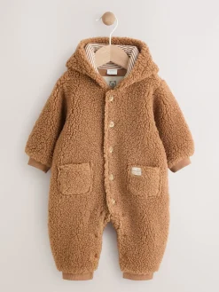 New Next Marron - Combinaison bébé à capuche en peau de mouton