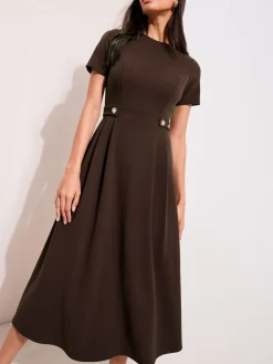 Clearance Friends Like These Marron - Tab Detail Manches courtes Mi-long habillé Robe