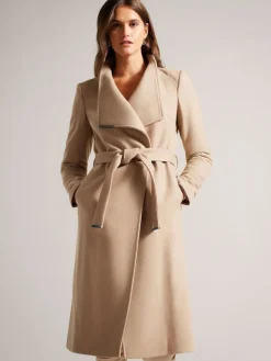 Best Ted Baker Marron - Manteau Rose mi-long en laine à ceinture