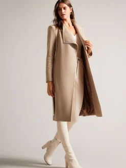 Best Ted Baker Marron - Manteau Rose mi-long en laine à ceinture