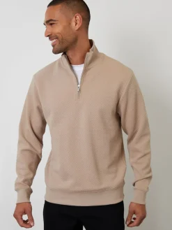 New Threadbare Marron - Sweat texturé à col zippé