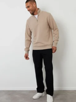 New Threadbare Marron - Sweat texturé à col zippé