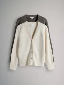 Discount The Set Marron chiné/Crème - lot de 2 cardigans en maille côtelée épaisses avec laine