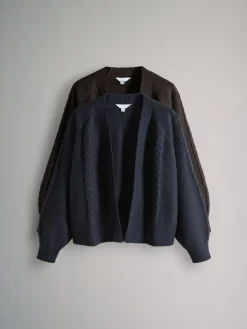 Discount The Set Marron chocolat/Bleu marine - lot de 2 Cardigans en maille Torsade