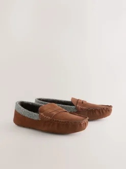 Best Next Marron fauve - Chaussons mocassins Signature en daim avec bordure en tissu