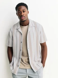Clearance Next Marron neutre - Chemise rayée en jersey Manches courtes
