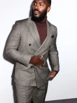 Best Next Marron taupe - Veste de costume à chevrons Marzotto 100% laine italienne à double boutonnage
