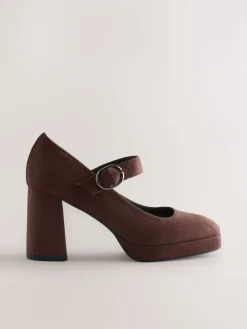 Best Next Microfibre marron chocolat - Chaussures Forever Comfort® Brogue Mary Jane à talons carrés