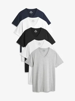 Next mixte - Lot de 5 T-shirts Col en V 100% Coton Coupe ajustée|Homme Sous-Vêtements|Sous-Vêtements