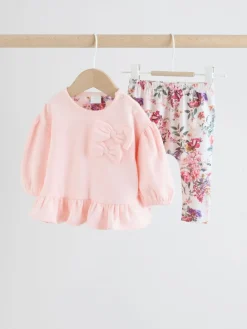 Best Next Motif floral rose/crème - Ensemble 2 pièces avec pulls et leggings à nœud bébé (0mois-2ans)