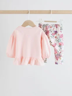 Best Next Motif floral rose/crème - Ensemble 2 pièces avec pulls et leggings à nœud bébé (0mois-2ans)