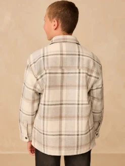 Clearance Next Neutre à carreaux doublé de borg - Veste-chemise doublée (3-16ans)