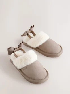 Baker by Ted Baker neutre - Chaussons mules fille en daim en fausse fourrure avec nœud| Chaussons