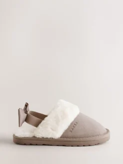 Baker by Ted Baker neutre - Chaussons mules fille en daim en fausse fourrure avec nœud| Chaussons