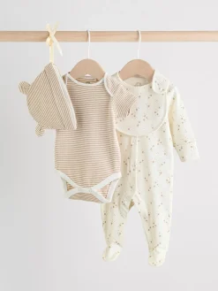 Outlet Next neutre - Combinaison de nuit bébé, Body, Bonnet et Bavoirs bébé Ensemble 4 Pièces (0-9mois)