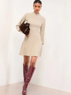 Online Lipsy neutre - Mini robe à manches longues en maille losange